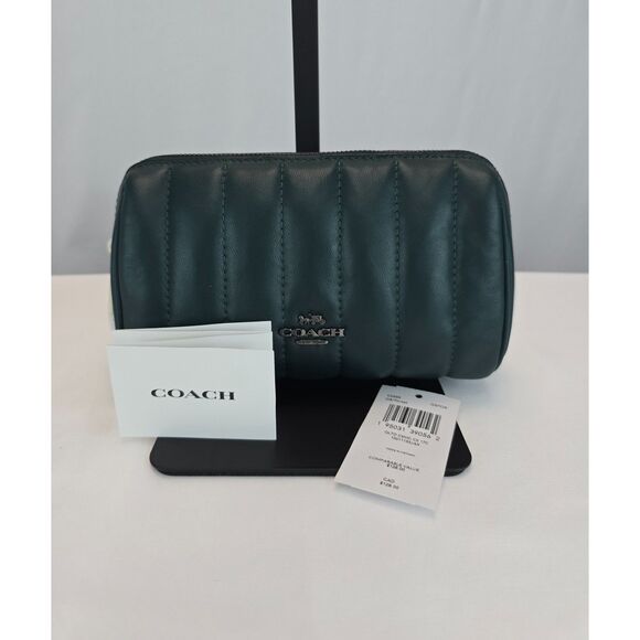 Green Coach Soft Leather Puffy Quilted Makeup Cosmetic Bag Clutch C6888 - Picture 1 of 11